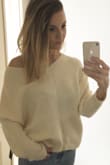 This sweater is so cozy and can be worn off one shoulder which makes it cozy but also kinda sexy! Great quality and nice fit. Only hand washable though. - Megan G.