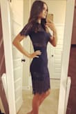 I love this dress, it's sexy and chic. It fit perfectly, but I do have one problem with it which I haven't seen in anyone else's reviews. When I sit down, especially in the car, I have to pull down the liner in the dress when I stand because it rides all the way up. And by all the way up...I mean all the way up. I have to be careful when I stand up and adjust it quickly. - Danielle R.