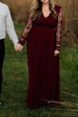 Loved this dress so much! It was very flattering on my body type (I have larger hips). Got the burgundy in a size XL to be safe and it ended up being perfect! I sized up to be safe because of the reviews on the arms- they're made of lace and do not stretch. I got so many compliments on the dress and looked beautiful in our engagement shots! - Britney B.