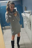This dress is adorable! The medium was the perfect size and length for me. I will say it was extremely warm, but I am someone who is always overheating so take that as you will. It isn't itchy and the line down the middle isn't distracting (which I thought it could have been) - April L.