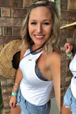 This tank top fits exactly as seen on the model. Comfortable feel and the material is soft. I paired this top with Lulus Levi denim shorts!!! - Montanna P.