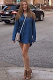 It's a tad short on me but thankfully has some extra length in the back. Got cold so I rolled the sleeves down. I think it's cuter cuffed. Dress it up with a necklace and heels. - Katie M.
