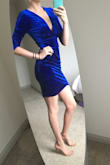 I bought this dress for New Years. The color is incredible super bright and unique. The material is nice and warm for the colder weather. I was a little nervous about the cut because I wanted to be able to wear a bra with it but it turned out perfect! You can go with out without a bra. So happy with this purchase! - Sandy N.