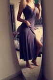 The slits on this dress are prefect for showing a little leg. Love the color! I wore this on a date and got lots of compliments! The material is also comfy. I paired this with the mirela rose gold flat sandals! - Sandy N.