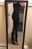 Nice thin light weight material. Got a size small unlike my normal size medium because of the reviews. It just about fit but was a hair too small. If I went up a size it probably would have been too big. The red color would have looked really nice but I went with black instead. I will be returning as gorgeous as it is because it did not quite fit the way I wanted but would definitely look nice on other body types. - Ashley P.