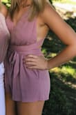 I ordered this romper for recruitment this year and it was PERFECT! I got so many compliments on it and it was so comfortable and easy to move in. The fabric was also very lightweight which was a plus since it was 80-90 degrees almost everyday. I love how versatile it is too, you could tie it so many different ways depending on the look you're going for. LOVE THIS ROMPER!!! - Melissa S.