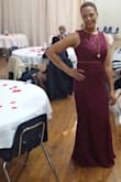 I wore this dress to my daughter's wedding and the color, quality, fit and style were PERFECT! I usually wear an 8 dress and took the advice of a reviewer and sized up to a Large and am glad I did... the Medium would have not zipped up as it is smaller at the waist. I am 5'9 and have a hard time with the length of dresses, but not this one. It was sweeping the floor when I wore flats and would have still been long enough with a heel. You will NOT be sorry if you're able to purchase this dress. I happened to catch it as soon as it became available again and ordered it right away. - Errin D.