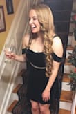 I wore this for Christmas Eve and added a little crystal belt for some pizzazz. I looked the way it fit and it was comfortable! Please excuse this completely not candid photo of me from Christmas Eve! - Caitlin C.