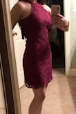 This is my new favorite dress! I bought it to wear to a nice holiday dinner with my husband and I can't wait to wear it out. The fabric has no stretch in it but it fits true to size. I almost got it in XS instead of small but I am glad I didn't. If you're between two sizes, go with the bigger one. It hugs in all the right places and is very flattering. - BRITTNEY V.