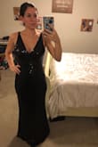 This dress is the B.O.M.B! I have a black-tie company Christmas party coming up and needed a glitzy dress that I hoped would accommodate my growing belly. I'm currently 19 weeks pregnant, and this dress has enough stretch to fit my bump perfectly! Bonus: I can tell it would still look beautiful with a flat tummy, so I'll be able to wear this again. Perfect fit, so classy and so elegant. Highly recommend! - Samantha V.
