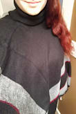 I'd been crushing on this poncho since before it went out of stock last season. Finally decided to get one and purchased one for my mother as well. Material is soft and item fits like on the model in the photo. The turtleneck portion is thick and lovely, the rest of the poncho is a bit thinner than I'd hoped which is why I took off one star. Overall I'm pleased to finally add this to my wardrobe. Planning on wearing it on a wine tour this weekend. - Rebecca W.