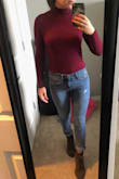 Very thin fabric, but not see through. Love the color and very cute for fall! - Amy B.