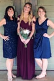 I ordered this to use as a bridesmaids dress for a friend's wedding, and it was perfect for the occasion. The color was gorgeous, and I loved the style. I ended up ordering a small despite being in between a small and a medium. It fit mostly perfect, except it was a bit tight around the chest and arms. I would 100% recommend this dress, it was everything I hoped it would be! - Courtney P.