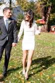 We're having a destination wedding next Spring but got legally married in the US this past October. I needed a dress for our wedding ceremony that was a bit more conservative since our religious officiant would be performing the service. But I still wanted to feel beautiful and a bit sexy too. Enter this dress! I felt so pretty in it and got a million compliments. The sleeves were perfect because even though they covered my shoulders/arms, they are sheer and still very stylish. The material is thick enough that you can't see through it. Looking at the pictures I realize it was a little snug in my thighs because you can see the bunching up but on that day I felt gorgeous! I'd definitely recommend this dress and I hope to wear it again! - Nicole P.