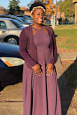 I got this dress for an anniversary party! It was in November (kind of chilly) so I added a suede sweater to it. And I wore soft grey heels The dress is really flowy and I got lots of compliments. Looks very nice on. And wasn't too pricey. - Brooke R.