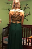 I purchased this dress for a wedding and was scared about what size to get. I read the size chart and chose the small. When it arrived the color (green) was just like the picture. Looks dark in certain lighting but vibrant in sunlight. This will be perfect for the wedding my family is attending in Florida. Also it was easy to get on by myself but making sure the straps are lined up will require assistance. Wearing heels (2") and won't need to alter the length. - Linda M.