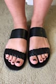 Super cute, true to size. They are very thin on the bottom so I can't imagine they will be durable, but great to slip on and go. Overall love how the look and fit. - Paige W.