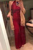 I loved this jumpsuit but unfortunately had to return it because in order to get it on and off you have to loosen and tighten the back straps. So if you don't have a buddy that can go to the bathroom with you every time to do that for you, I don't recommend. - Taylor S.