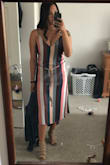 I absolutely love this dress, the coloring is so great! However, I am a 34C I got a size medium the dress fit great everywhere except my chest area and it is not stretchy material! It is very very snug. If you have a larger cup size I would order up a size! - Erica F.