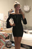 This dress hugs my body perfectly in all the right places. It is a beautiful mix of sexy and classy. I love the sticky strip on the shoulder area that helps keep it in place. Very happy with this purchase and I am excited to wear it for a company Christmas party! - Taylor K.