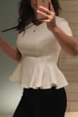 Good, thick, stretchy material. A little on the short side but still cute with high waisted pants or skirt. - Taylor B.