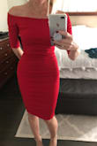 Great fit, perfect for a wedding or formal event. Tight, but that's the way it should fit. I have the red but would love it in the black as well!! - Fran L.