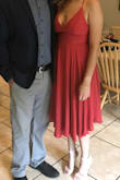 I loved this dress, I felt very pretty in it. I usually don't do low cut dresses but the fit was very flattering. I did have to tie the strings pretty tight to get my bust in. I probably could have gone with a S instead of the XS, it was a bit tight right under my bust. Highly recommend. - Annette G.