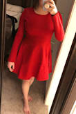 I'm dead - this dress is SO CUTE, the fabric is very thick and looks and feels like nice quality. It just fits so awkwardly in the bust/armpit area. That seam just doesn't sit right. I'm a pretty true medium in most things, but this medium is a tad snug on me. Although, I think the large would be too big. I think if I were a B/C cup instead of a DD it would fit much better. Maybe it would also hide the weirdness if it were black instead of red? Regardless, very nice and cute dress!! - Lindsey T.