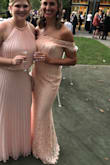 Ordered this for a September gala. Was still warm out, so I figured I could get away with this gorgeous summery color. The dress was cute and flattering. My only complaint is the sleeves. Because they had no structure they kind of rolled up, looking a little cheap. Otherwise a great buy. - Nikki H.