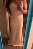 Very form fitting...meaning you can see every curve and crease in the blush color. Thick material. True blush/baby pink color I needed for bridesmaid dress! - Keilye P.