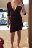 Bought this for New Years and can't WAIT to wear it. It's very sexy and flattering. It's pretty low cut but I have a front snap bra that I'm able to wear with it. I usually wear a 6 in dresses and am a pretty true size medium and this is a little tight on me so if you're in between sizes, I would size up. Even though it's tight, the way the dress wraps helps hide any tummy imperfections. - Laura M.