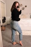When I tell you that I have been looking for a good pair of mom jeans for my curvy, athletic, short body type for MONTHS I am not exaggerating. I have searched high and low for a pair of mom jeans that are the perfect cropped length, slightly distressed, and have stretch and it has been a struggle. For some reason it seems like mom jeans never come in a material mix that offers some stretch and for myself, that just doesn't work for someone who's waist to bum/hip/thigh ratio is ridiculously different. I'm usually a true size 27 in my other denim and chose to size down in this based off of the reviews, a 5 was the perfect size and although I still do have a little extra gap in the waist, it's nothing compared to other denim I have. I would buy this denim time and time again so PLEASE make these jeans in other washes!!!! - Ashley C.