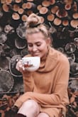 Comfiest/cutest sweater dress ever. I got the orange one and it is so cute for fall. The cowl neck isn't too big or too small so it doesn't swallow your neck (a good thing!) but it gives enough warmth. It's kind of thin but somehow still comfortable and warm. Would recommend! - Kayla R.