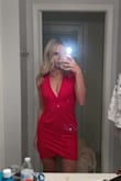 This dress was perfect fitting. I was having a hard time deciding whether or not I wanted to go with a small or medium because I have wider hip bones, but I went with the small because I have a smaller chest. The small fit perfectly and was very flattering. Thick material too! - Maddie A.