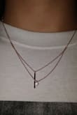 It's a really pretty necklace with a thin chain which looks nice! The only thing is that mine came with the bar on the higher chain and the jewel on the lower chain. Not sure if that was just a mistake on only mine or not. Really cute though! - Naomi E.