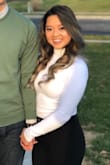 I wore this to my White Coat Ceremony as an RN and I received so many compliments! The material is thick but soft, and the turtleneck collar was a little high for me but I just folded it over and it still looked good and not bulky! The material is stretchy and tight, but was still very flattering. The open back was the perfect classy yet sexy touch to a classy occasion! I really recommend! - Lyna T.