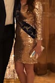 I love this dress! It's so cute and sparkly and fit amazing. I am usually a size XS, but sized up because I was afraid it would be too tight. The small fit amazing. Got so many compliments! - Tiffany