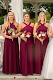 I was recently in a wedding and the bride chose this dress for the bridesmaids. All of the bridesmaids loved the dress and loved all the color choices that came along with it. It was able to stand up to a night of dancing and did not need to be adjusted at any time during the night. It was very comfortable and I was not bothered by the neckline at all. The dress did run a little long. I am 5'8'' and I still had to get mine hemmed quite a few inches. Overall a great dress for a formal occasion. - Katie E.