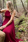 I wore this dress for engagement photos and it was perfect! I am a 32D so it was a bit loose in the top with a M. The wine red is a great fall/winter color! - Emily S.