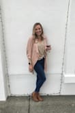 This jacket is so cute. It is pretty light, so I wouldn't recommend it for warmth. Also, it is loose and flowy. I usually wear size small, but because I didn't want it too baggy, I ordered down a size and it fit perfectly. I received many compliments on it. Love love love it! Highly recommend. :) - Kathryn F.