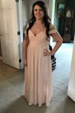 I wore this dress in my best friend's wedding and got so many compliments! It was so comfortable and fit perfectly. The material wasn't too heavy so I was able to wear during a sunny outdoor wedding. It was also great that I didn't have to wear a bra with the dress. I would recommend wearing a slip or light colored underwear as you can see through the dress slightly if you have darker colored underwear. I also loved that I didn't have to worry about wearing any type of spandex underneath as the dress is flowy and flattering. Highly recommend! - Carlie S.