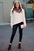 I love this sweater! It runs loose so I like to wear it half tucked into my jeans. I'm always cold, so this keeps me nice and warm. Definitely recommend! - Paige L.