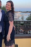 I ordered this dress last minute to wear to a wedding. Having never bought from Lulus I was very concerned buying a medium but their sizing was right on. It fit like a glove and had enough support that I didn't have to wear a bra. Also I'm not a huge fan of navy but loved it. - Laurie