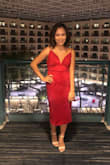 Recently wore this dress at a holiday party. Fit like a glove. Very flaterring and very comfortable! - Iris M.