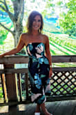 I've always been hesitant to purchase any type of one piece because of my hour glass shape. I have fuller hips and bigger legs, but I'm quite small up top. This jumpsuit fit me in all the right places. I don't have one negative thing to say about it. I wore this to a wedding at a winery and received endless compliments. Beautiful colors-especially on a summer tan! - Brooke H.