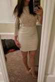 I bought this dress for my bridal shower and it fits absolutely perfectly. I feel so beautiful in it. I was nervous about it because my hips are so wide but my waist is super tiny and it's hard to find things that fit properly. The skirt is stretchy so there is still a little wiggle room and it forms to my body nicely. The top is snug, but not so snug that I can't move. This dress is breathable and everyone loves it! The lace is so elegant and the slip under the skirt prevents the skirt from rising up when I walk. Will definitely be wearing it again if I can! 100% recommend. Great quality. - Cali B.
