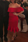 I wore this dress to a Christmas wedding and received lots of compliments. The red color really popped! The material was thick with held everything in. My hips are a bit wide, so I ordered the L and I'm glad I did. I paired the dress off with the Lulus Elsi Color Block Black and Red Suede heels that highlighted the brilliant color! Highly recommend! - Chrissy W.