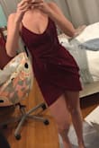 This dress is my absolute favourite. I plan on wearing this to a fancy event. It fits super well. I'm a 32D, and I don't feel as if I need to wear a bra with this. It is supportive enough and the material is pretty thick. Wine red came out a little darker than expected, but I still love it. Even when I walk or dance the slit doesn't shift enough to expose anything down there. Overall super purchase! - Maia M.
