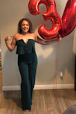 I received so many compliments with this jumpsuit. This is my FIRST jumpsuit. I have never encountered one like this. The material is comfortable, stretchy, and body hugging. Normally, jumpsuits fit me all wrong and they never leave the dressing room. I took a chance on this one and absolutely love it! - Cindy R.