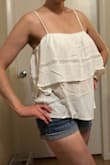 Cute top that you can dress up or down. Once steamed it stayed wrinkle-free. Pic was taken prior to steaming. Fits very comfortably! - Kelly M.